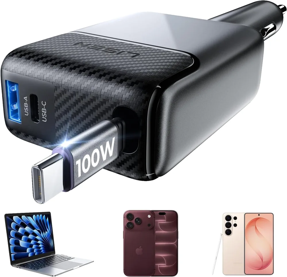 LISEN PD 3.2 154W Retractable Car Charger USB C for iPhone Duo/18 Pro Max product view