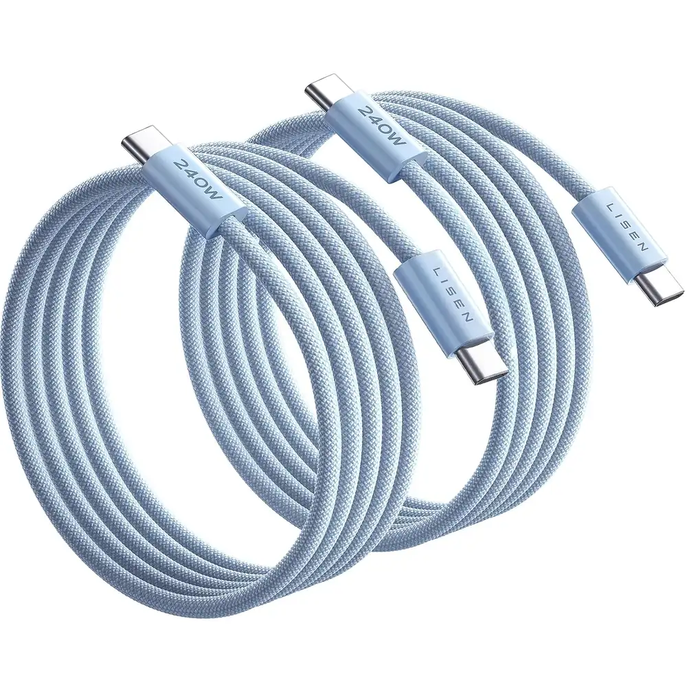 LISEN USB C to USB C Cable, 240W PS/2 Fast Charging Cable (6.6FT+6.6FT) - Light Blue · 1 Count