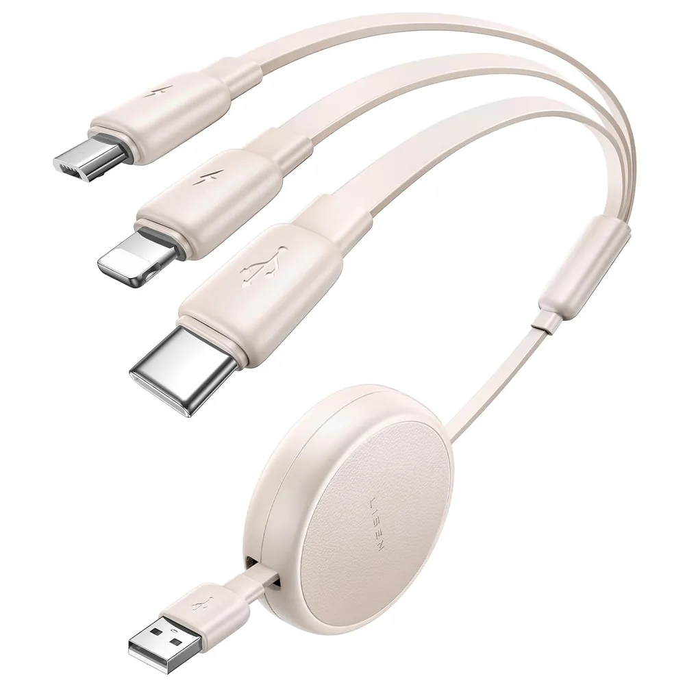 LISEN Multi Charging Cable, 3 in 1 Retractable Charging Cable - Off-White · 1 Count