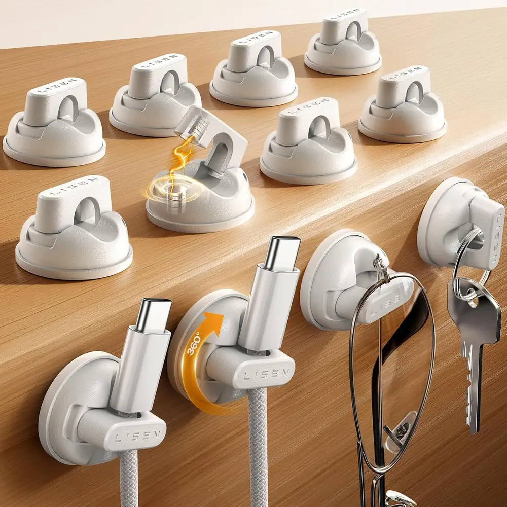 LISEN 12-Pack Rotatable Cord Holder for Nightstand, LISEN 360°Rotating Magnetic Clips product view
