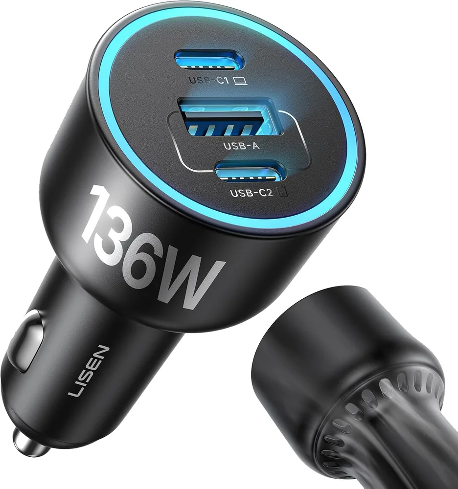 LISEN 136W Car Charger USB C Fast Charge, for iPhone 18 Pro Max product view